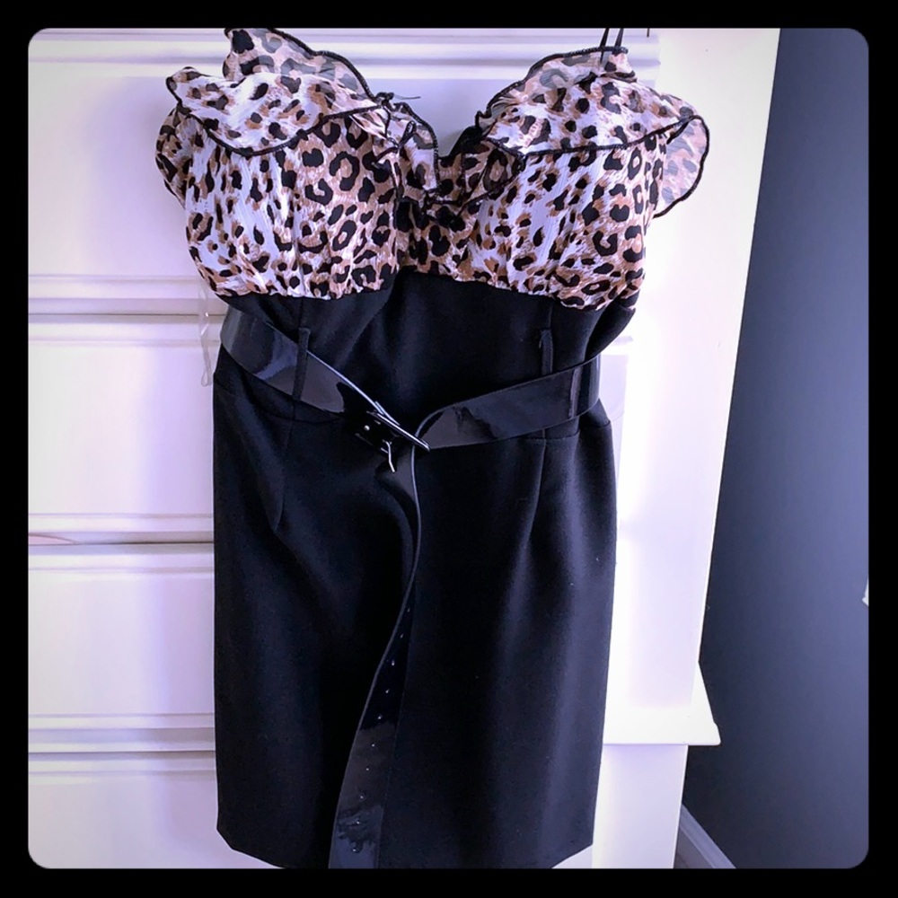 Strapless cheetah and black dress